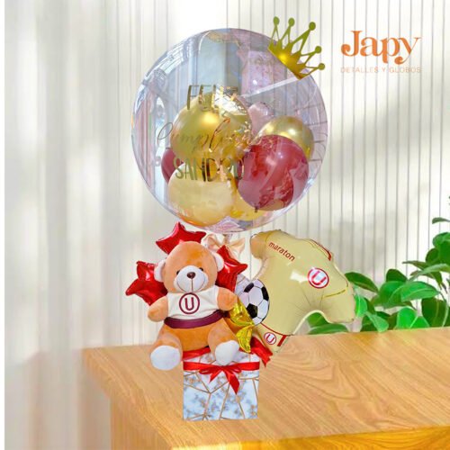 Arreglo de globo de mesa con peluche U