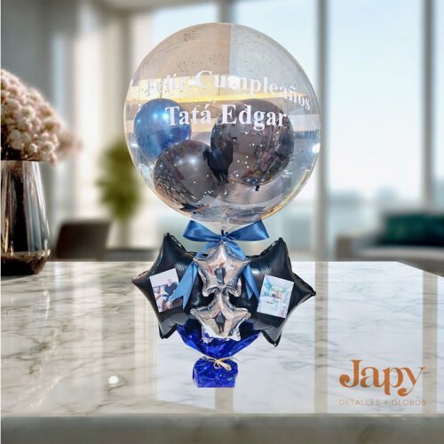 Arreglo de globo de mesa personalizado + 2 fotos